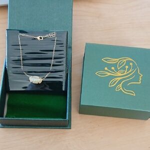 Iridescant Drusy Gold Oval Stone Brass Pendant Necklace